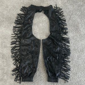 Black Leather Fringe Chaps